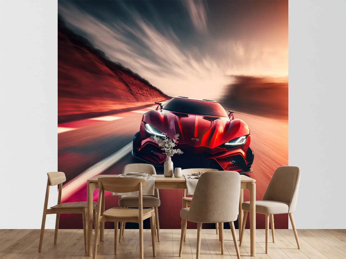 photo-wallpaper-red-sports-car-racing-down-the-track-in-blurred-evening-light