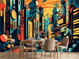 photo-wallpaper-pop-art-of-a-futuristic-city-digital-art-illustration-generative-ai
