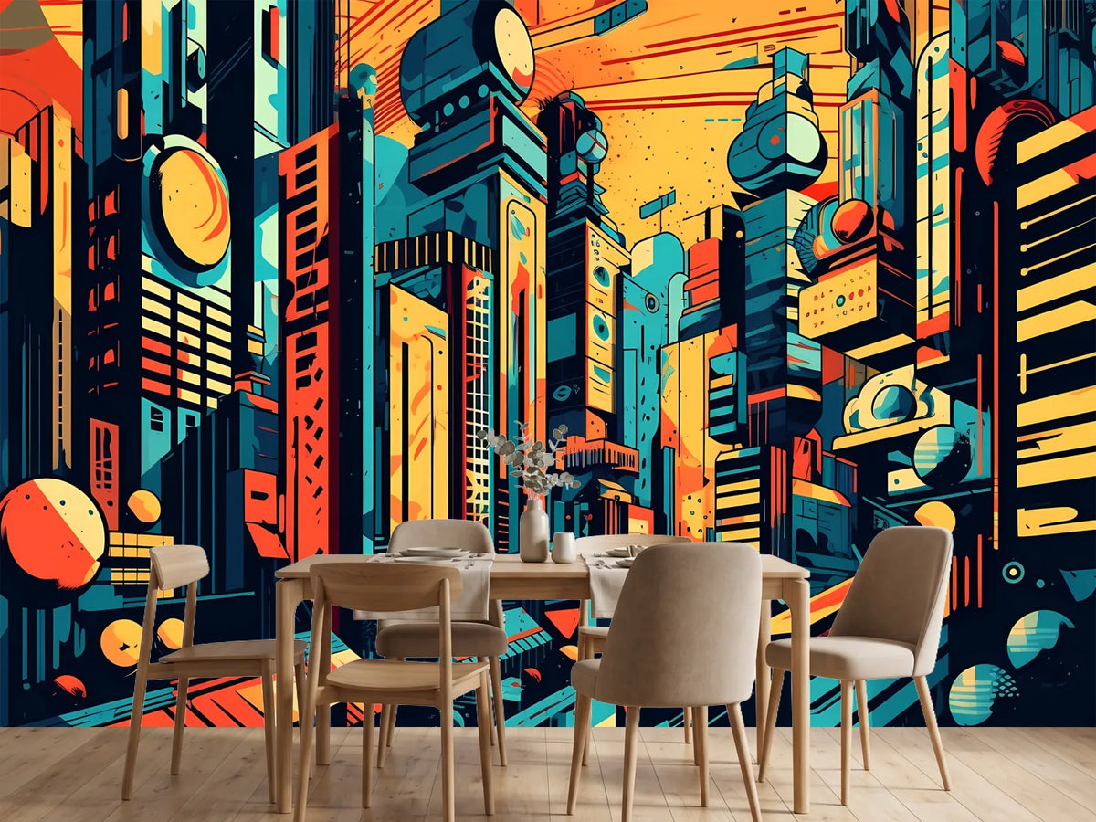 photo-wallpaper-pop-art-of-a-futuristic-city-digital-art-illustration-generative-ai