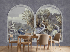 photo-wallpaper-elegant-cranes-tropical-garden