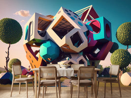 photo-wallpaper-stacked-cube-villa-in-turquoise-and-berry-on-a-green-meadow