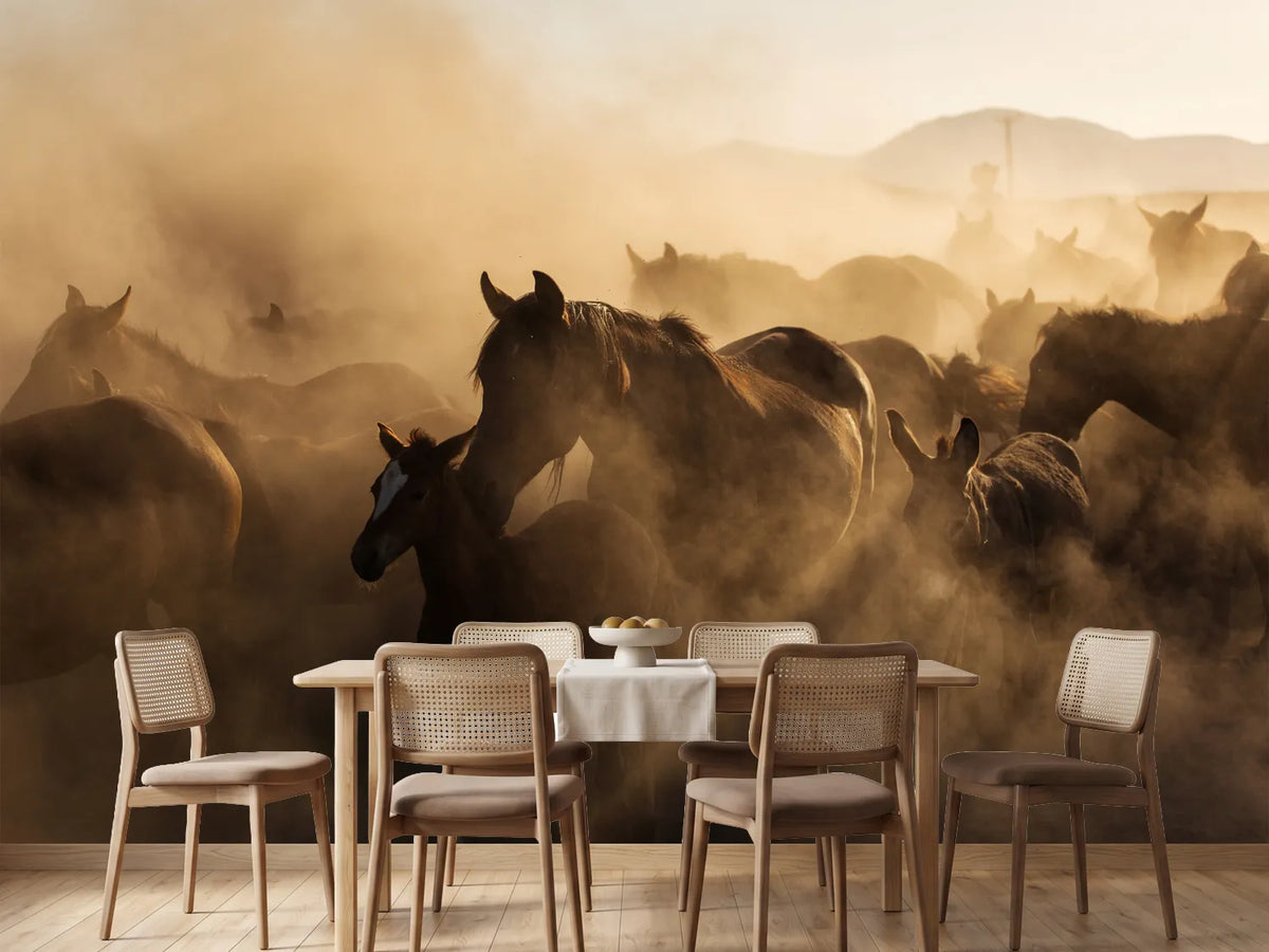 photo-wallpaper-wild-horse-herd-in-golden-dust-at-sundown