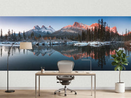 photo-wallpaper-three-sisters-aglow-at-dawn-mirrored-in-the-bow-river