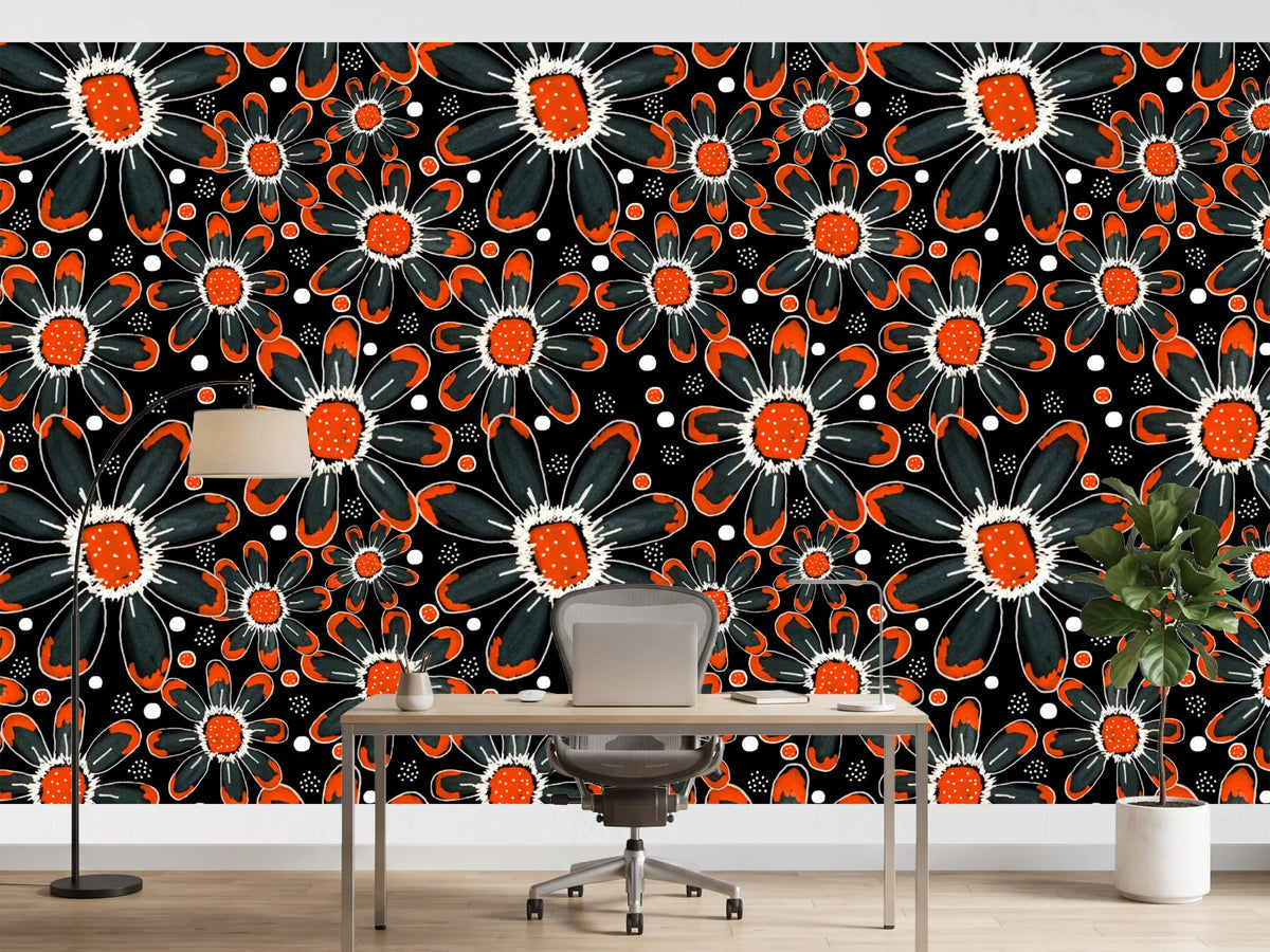photo-wallpaper-vibrant-black-orange-blooms