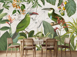 photo-wallpaper-tropical-birds-vintage-map