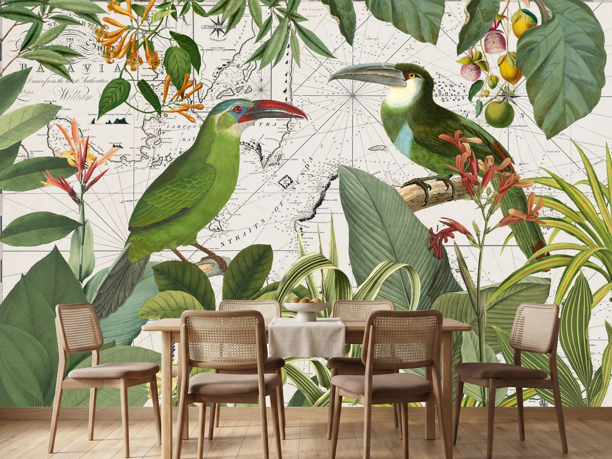 photo-wallpaper-tropical-birds-vintage-map