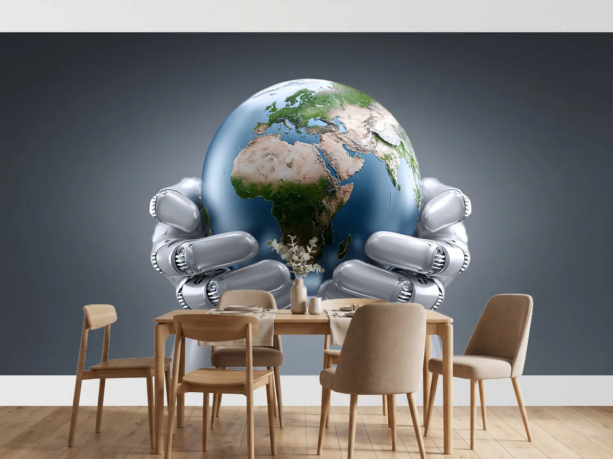 photo-wallpaper-white-robot-hands-cradling-the-blue-globe-against-a-grey-backdrop