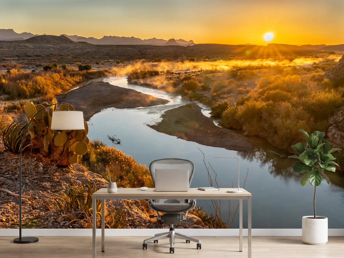 photo-wallpaper-desert-river-at-sunrise-with-prickly-pear-above-the-winding-bend