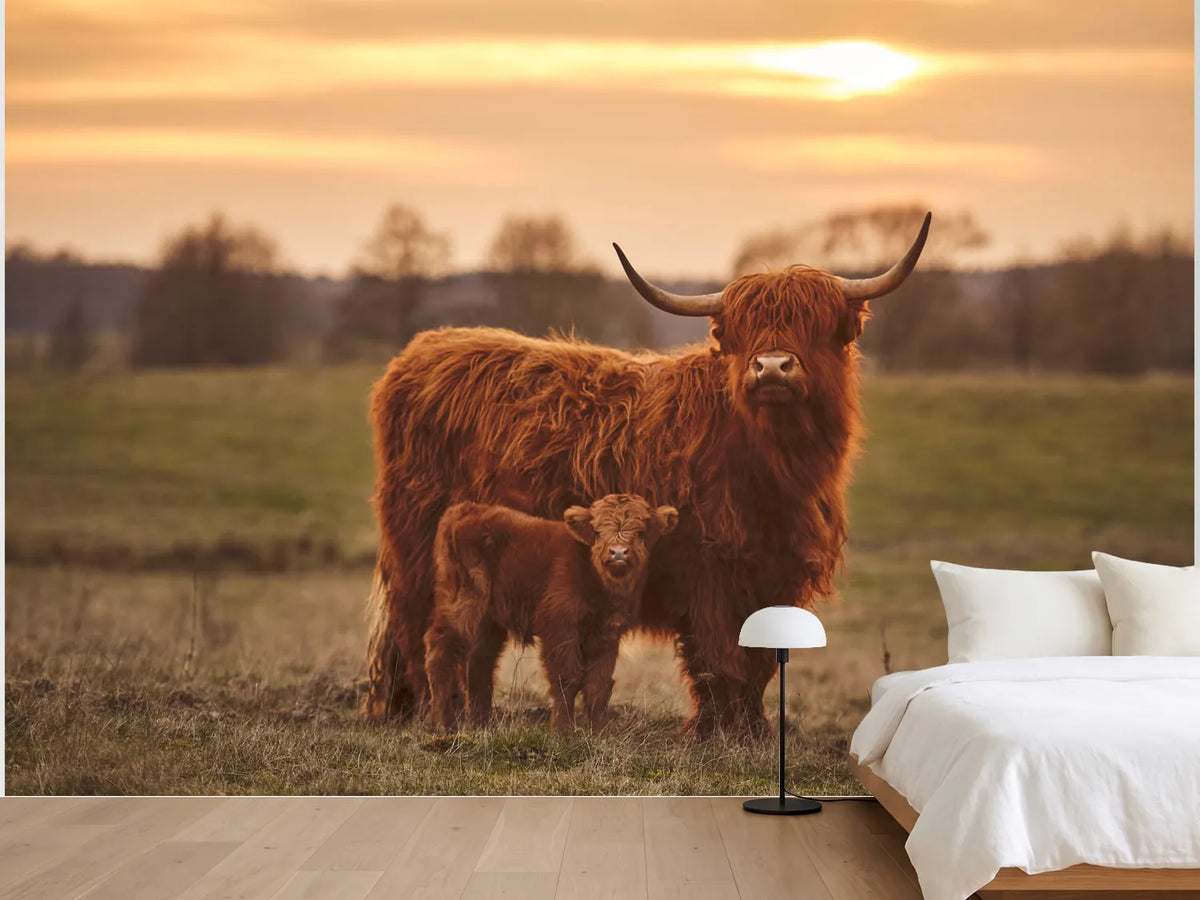 photo-wallpaper-highland-cow-with-calf