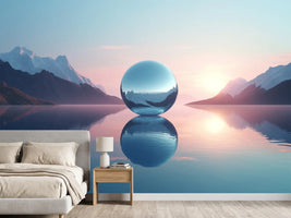 photo-wallpaper-mirrored-sphere-on-a-still-mountain-lake-at-pastel-dawn