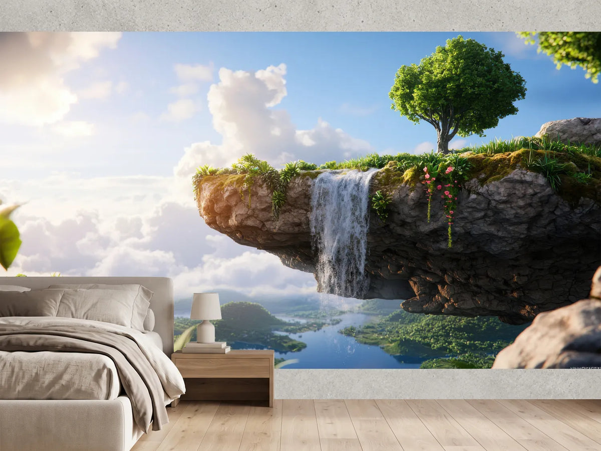 photo-wallpaper-lush-floating-island-with-powerful-waterfall-and-vibrant-greenery