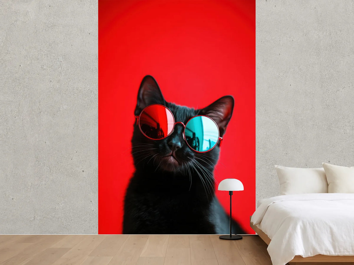 photo-wallpaper-black-cat-in-round-sunglasses-against-vivid-red