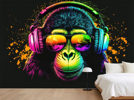 photo-wallpaper-cool-neon-party-dj-monkey-in-headphones-and-sunglasses-generative-ai