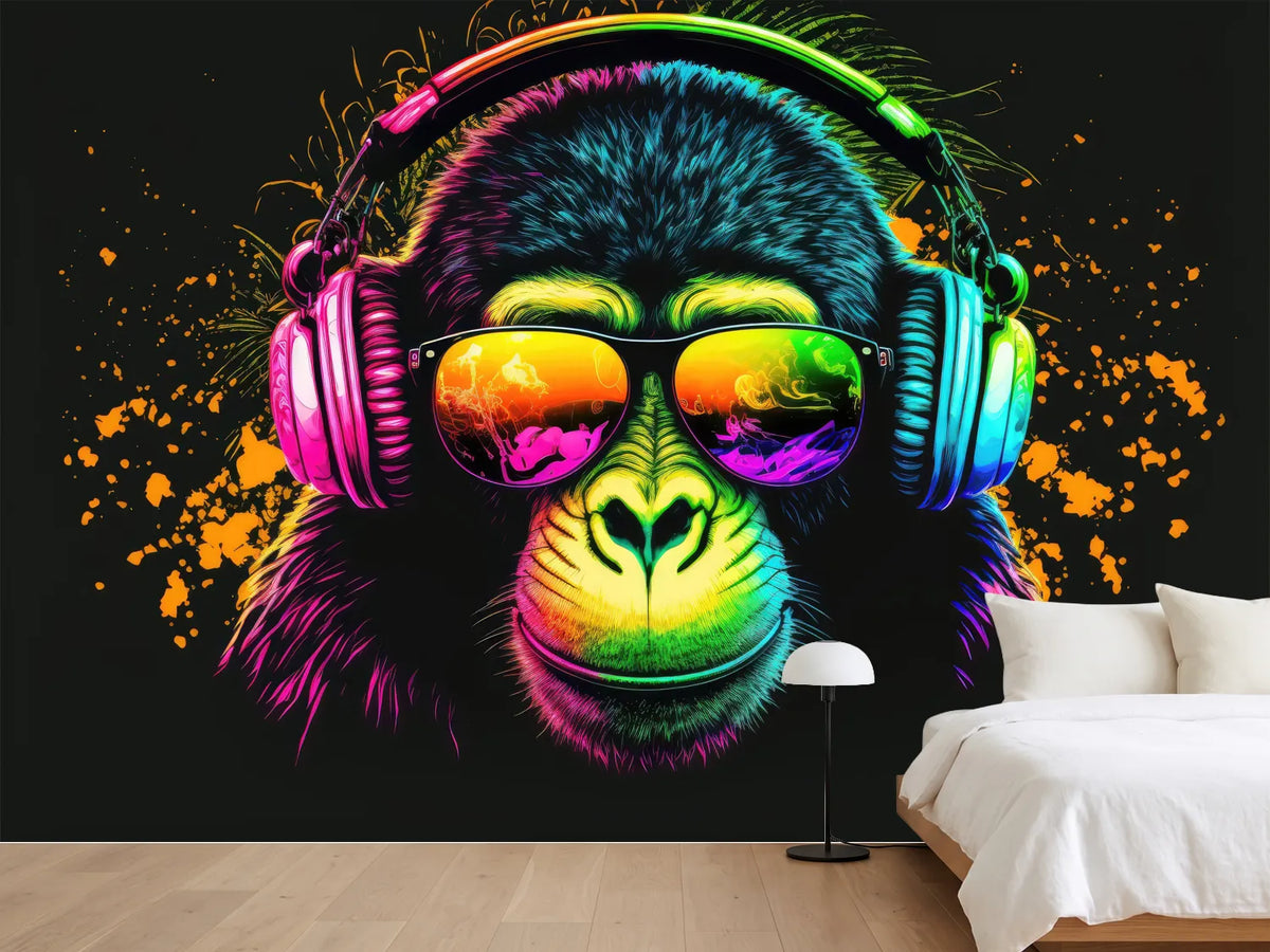 photo-wallpaper-cool-neon-party-dj-monkey-in-headphones-and-sunglasses-generative-ai