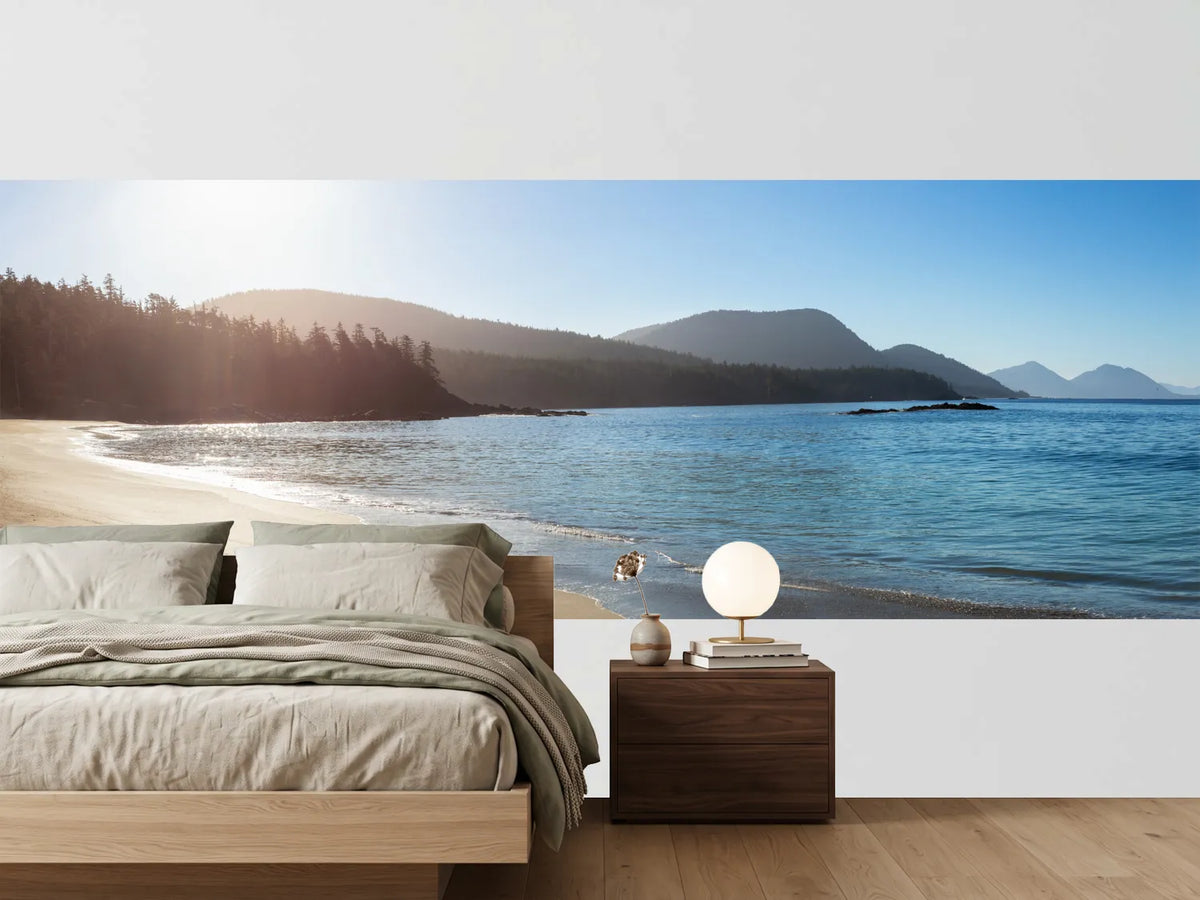 photo-wallpaper-sandy-bay-with-pine-clad-headland-in-soft-morning-light