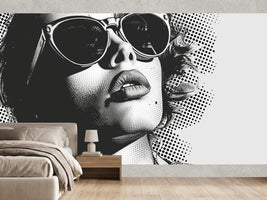 photo-wallpaper-black-and-white-portrait-of-a-woman-in-glasses-the-concept-of-pop-art-style