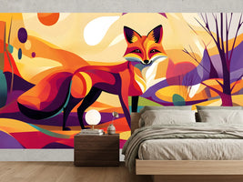 photo-wallpaper-fox-in-a-vivid-rolling-landscape-of-bold-graphic-colour-planes