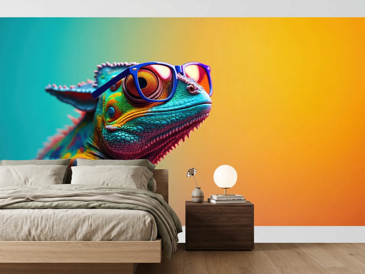 photo-wallpaper-chameleon-in-blue-sunglasses-against-turquoise-and-orange