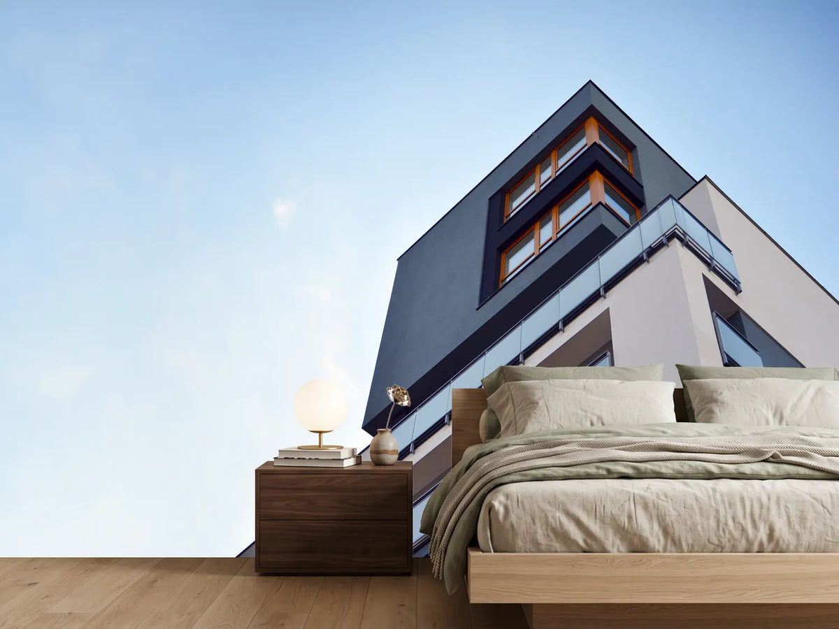 photo-wallpaper-building-corner-with-glass-balconies-against-a-clear-blue-sky
