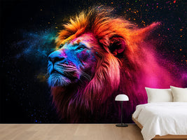 photo-wallpaper-lion-in-profile-amid-pink-and-orange-colour-powder