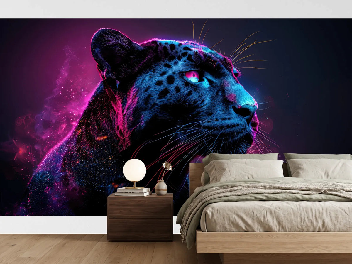 photo-wallpaper-black-panther-in-neon-light-profile-glowing-magenta-and-blue