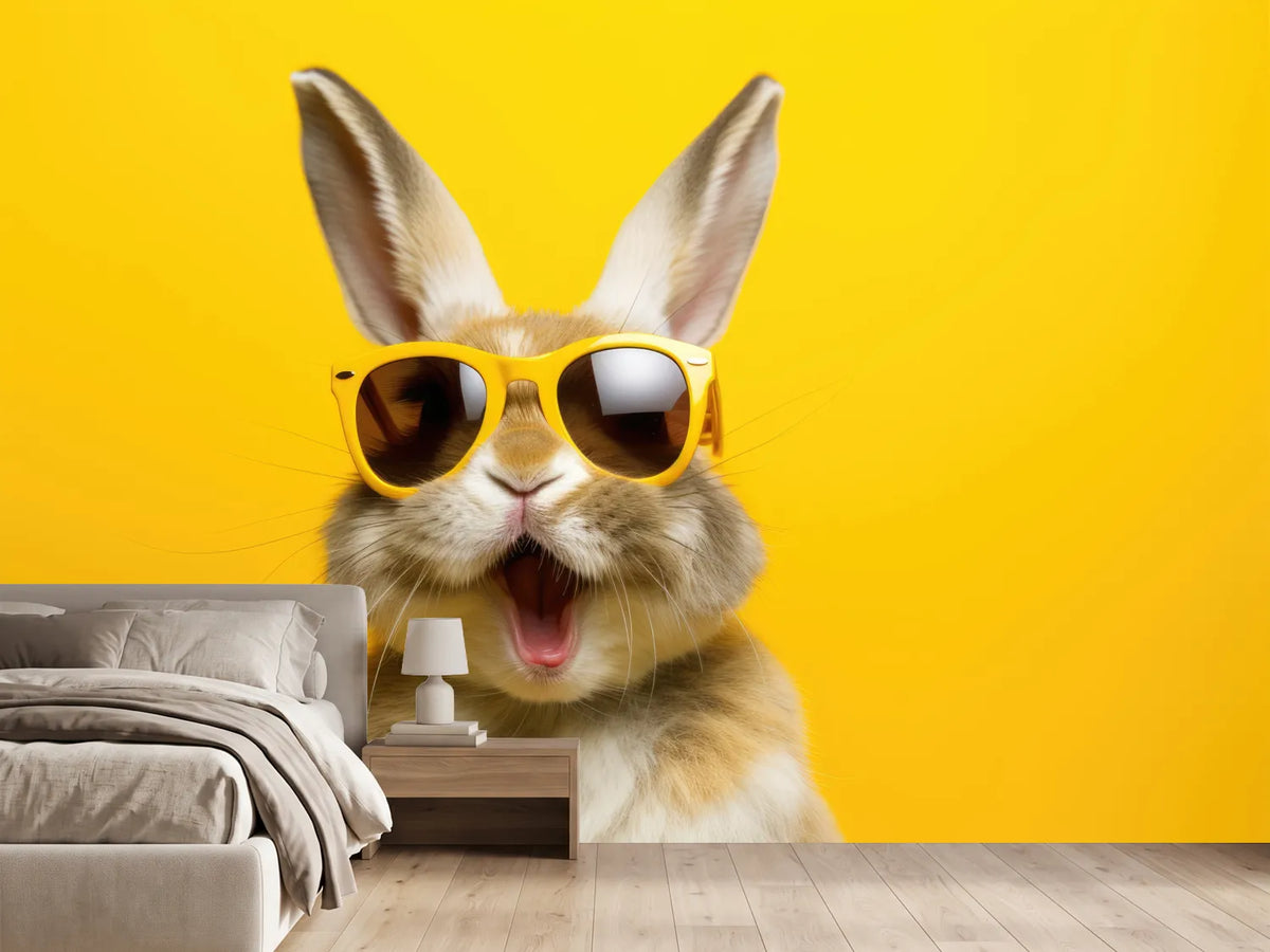 photo-wallpaper-cool-easter-bunny-with-sunglasses-in-front-of-a-yellow-background-wall