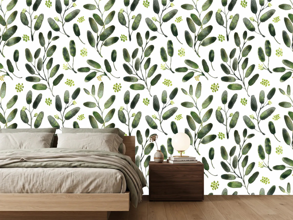 photo-wallpaper-watercolor-green-leaves