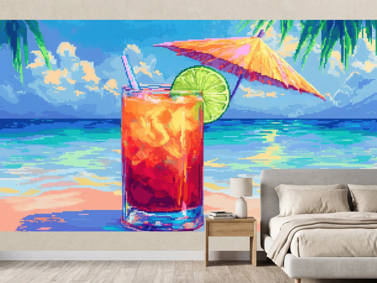 photo-wallpaper-tropical-cocktail-with-lime-and-parasol-by-the-sea-in-pixel-style