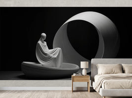 photo-wallpaper-white-draped-figure-in-a-boat-before-a-large-ring-in-black-and-white