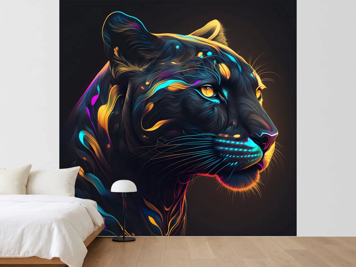 photo-wallpaper-black-panther-in-neon-colors-generative-ai