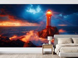 photo-wallpaper-lighthouse-on-a-rocky-reef-with-surf-in-glowing-evening-light