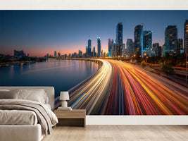 photo-wallpaper-riverside-skyline-at-dusk-with-sweeping-light-trails-along-the-freeway