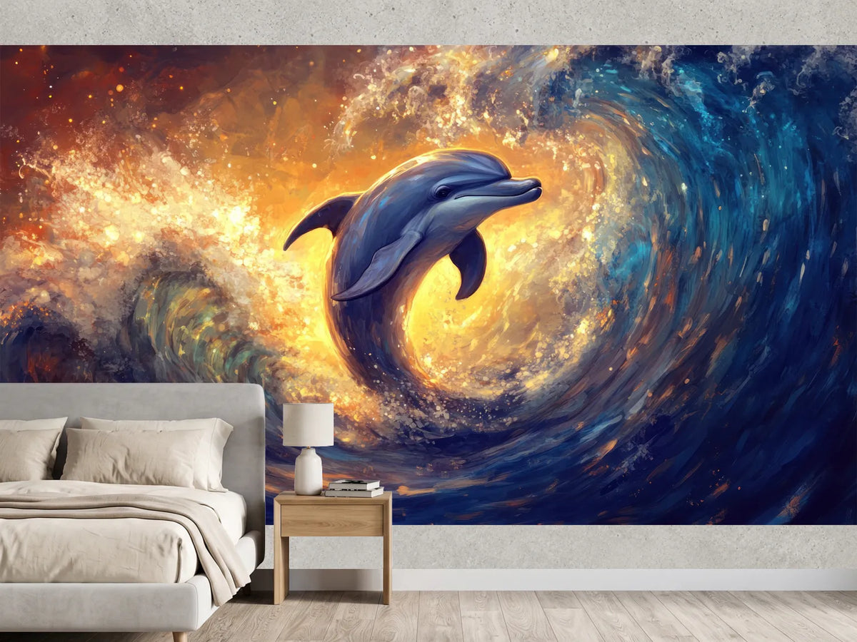 photo-wallpaper-dolphin-leaping-through-vibrant-celestial-waves