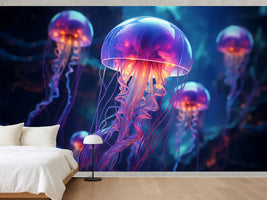 photo-wallpaper-glowing-jelly-fish-in-aquarium-background