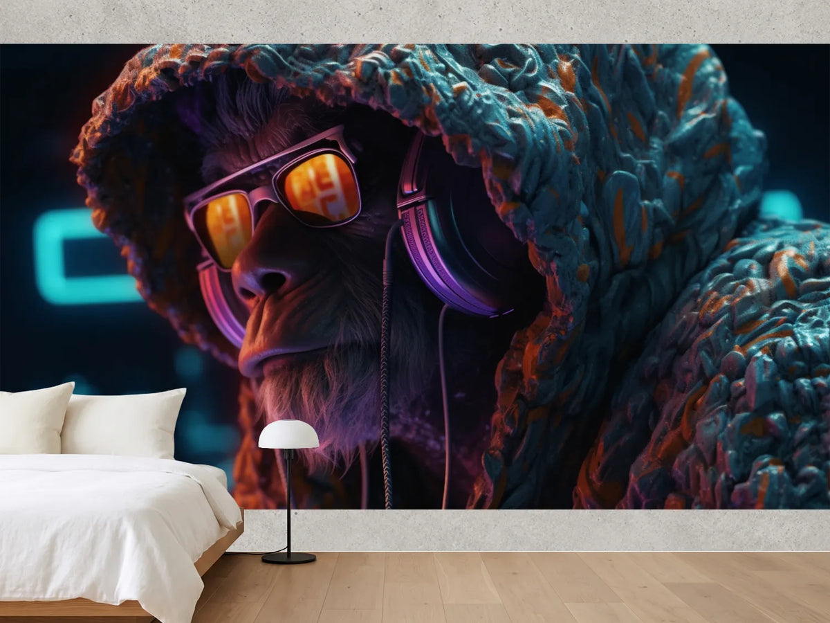 photo-wallpaper-ape-in-sunglasses-and-headphones-bathed-in-cyberpunk-neon-light