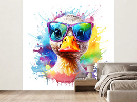 photo-wallpaper-cartoon-colorful-duckwith-sunglasses-on-white-background
