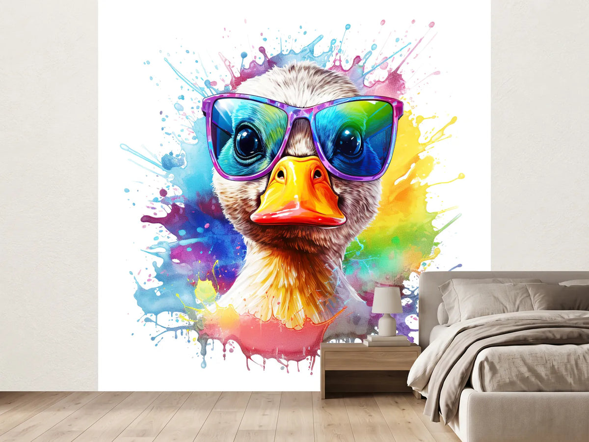photo-wallpaper-cartoon-colorful-duckwith-sunglasses-on-white-background