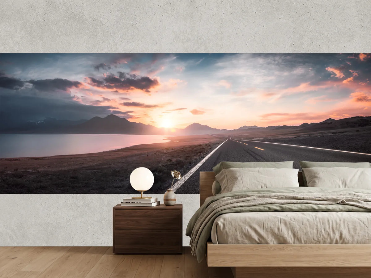 photo-wallpaper-lake-and-road-at-sunset