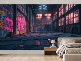 photo-wallpaper-abandoned-factory-hall-with-neon-graffiti-at-dusk