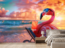 photo-wallpaper-flamingo-in-sunglasses-on-a-deck-chair-with-a-cocktail-at-sunset