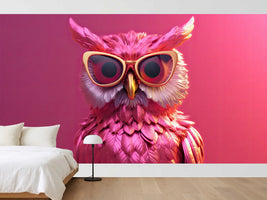 photo-wallpaper-pink-owl-in-golden-sunglasses-against-magenta