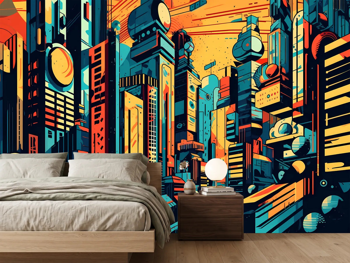 photo-wallpaper-pop-art-of-a-futuristic-city-digital-art-illustration-generative-ai