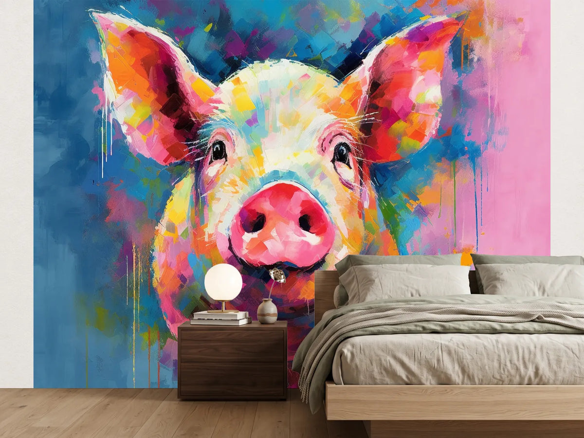 photo-wallpaper-a-pop-art-style-painting-of-a-pig-generative-ai
