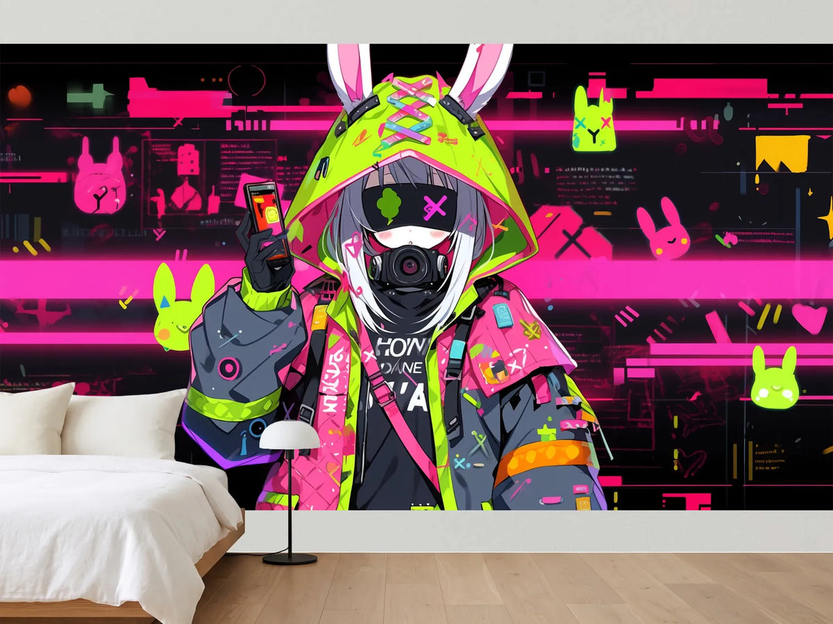 photo-wallpaper-cute-anime-style-girl-animal-costume-cyberpunk-school-uniform-with-generative-ai