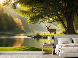 photo-wallpaper-deer-in-the-woods-generated-ai