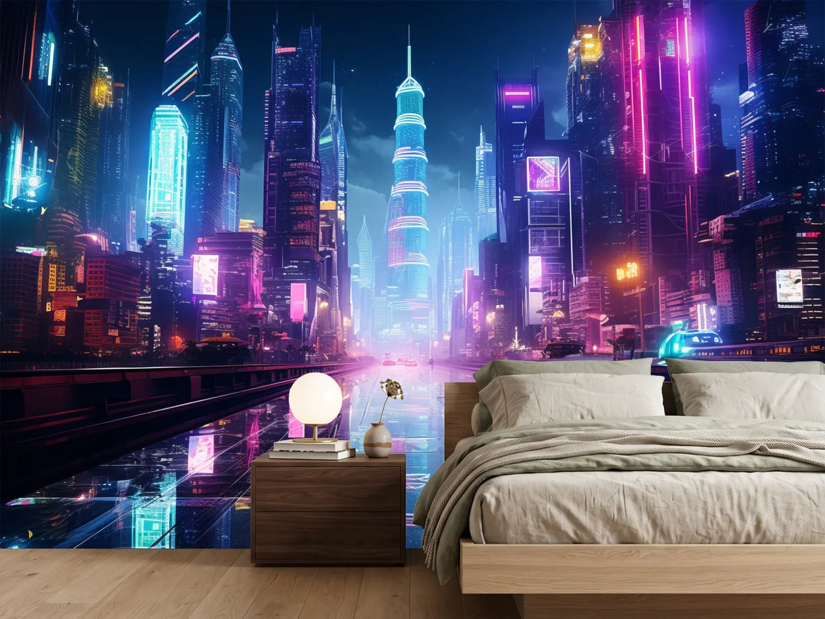 photo-wallpaper-neon-skyline-at-night-with-light-reflections-on-wet-asphalt
