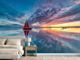 photo-wallpaper-red-sailboat-sunset-reflection