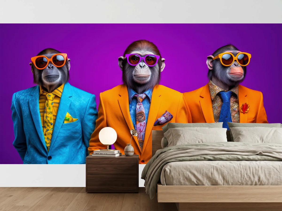 photo-wallpaper-three-apes-in-bright-suits-and-sunglasses-against-deep-purple