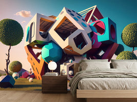 photo-wallpaper-stacked-cube-villa-in-turquoise-and-berry-on-a-green-meadow