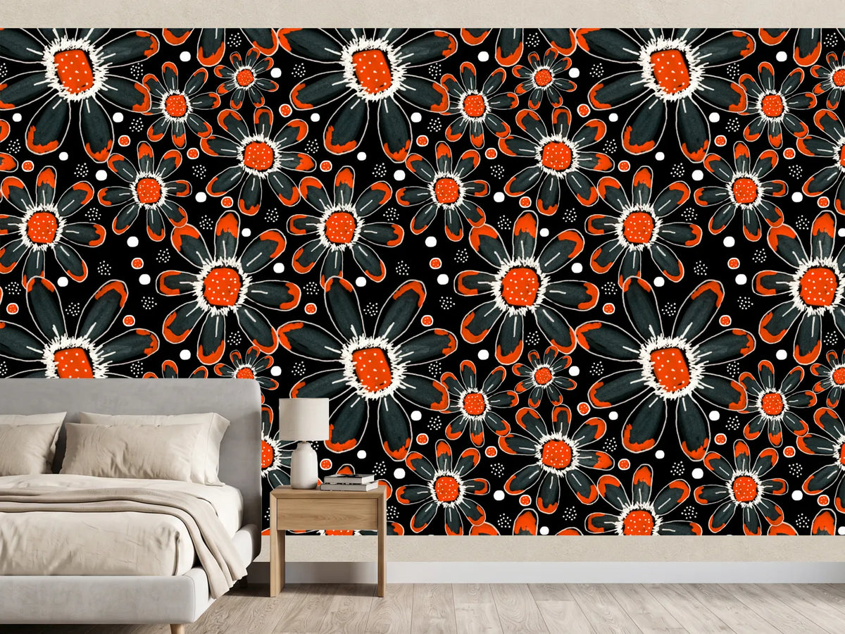 photo-wallpaper-vibrant-black-orange-blooms